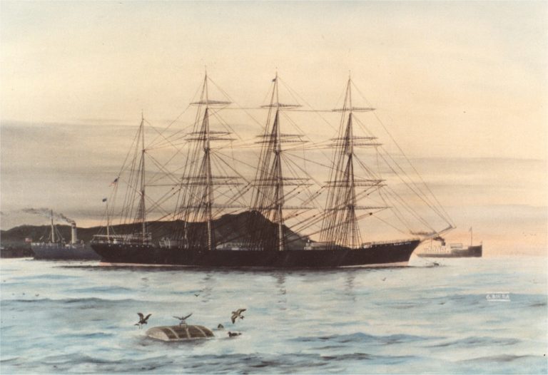 Sailing-ship-Golden-Gate-at-anchor-in-Honolulu-Harbor